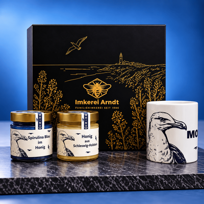 Magnet-Geschenkbox: maritimer Honig+Tasse