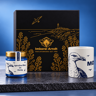 Magnet-Geschenkbox: maritimer Honig+Tasse
