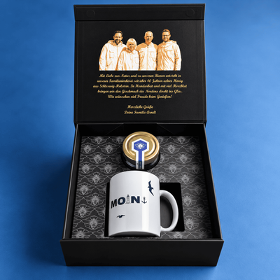 Magnet-Geschenkbox: maritimer Honig+Tasse